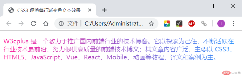 CSS3 段落每行渐变色文本效果