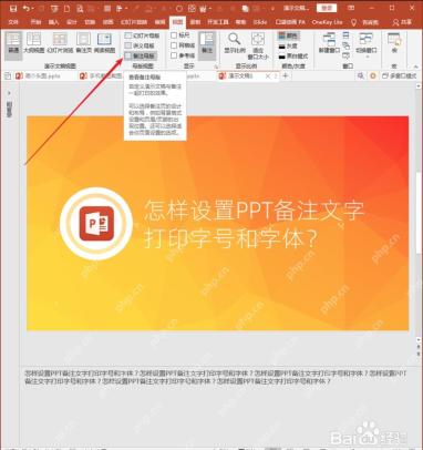 PowerPoint视图选项卡中进入备注母版调整备注打印样式