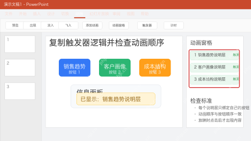 PPT复制触发器逻辑并检查动画顺序示意图