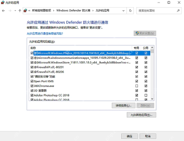 Win10 防火墙允许应用列表中专用和公用网络类型
