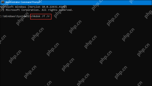 管理员命令提示符中输入 chkdsk /f /r 命令检查磁盘
