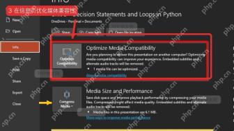 PowerPoint 信息页中的 Optimize Media Compatibility 媒体兼容性优化入口