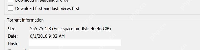 qBittorrent 添加任务窗口显示 Size 和 Free space on disk 磁盘剩余空间提示