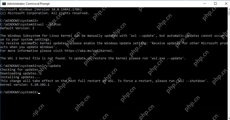 管理员 PowerShell 执行 wsl update 并提示关闭 WSL