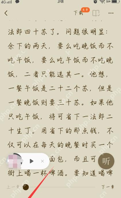 番茄免费小说阅读页底部工具栏,目录按钮被箭头标出