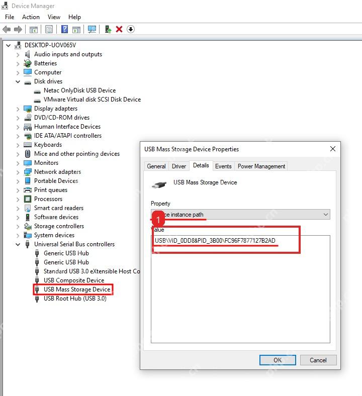 Windows10 USB 设备属性中显示 VID PID 设备实例路径
