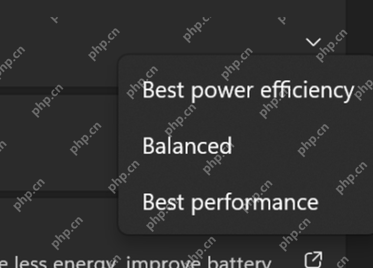 Windows 11 Power mode 菜单中的 Best performance 选项。