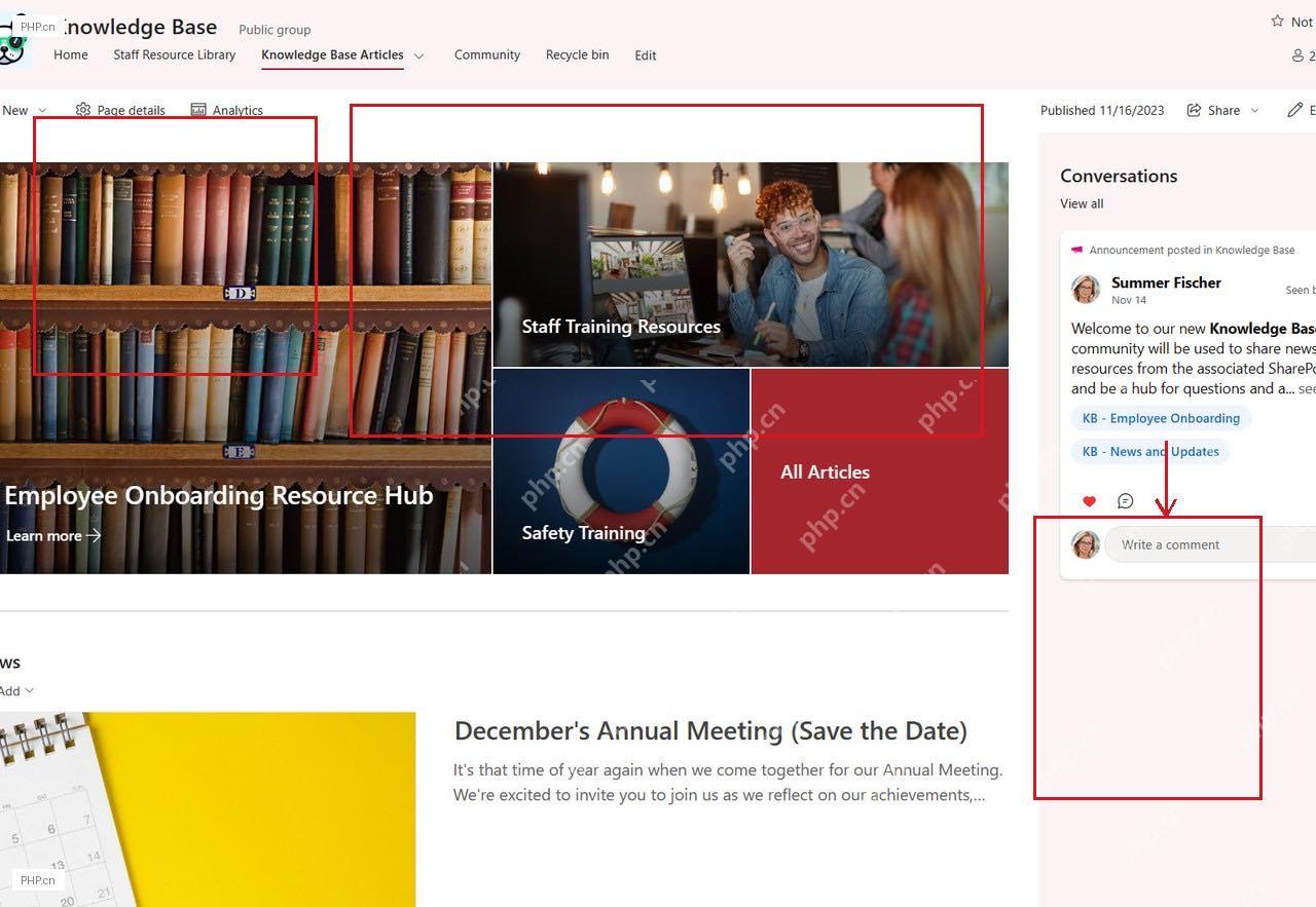 SharePoint 企业知识库首页使用 Hero 和快速入口组织内容