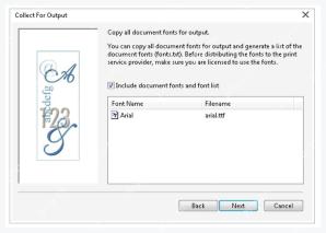 CorelDRAW Collect For Output 中复制文档字体和字体列表