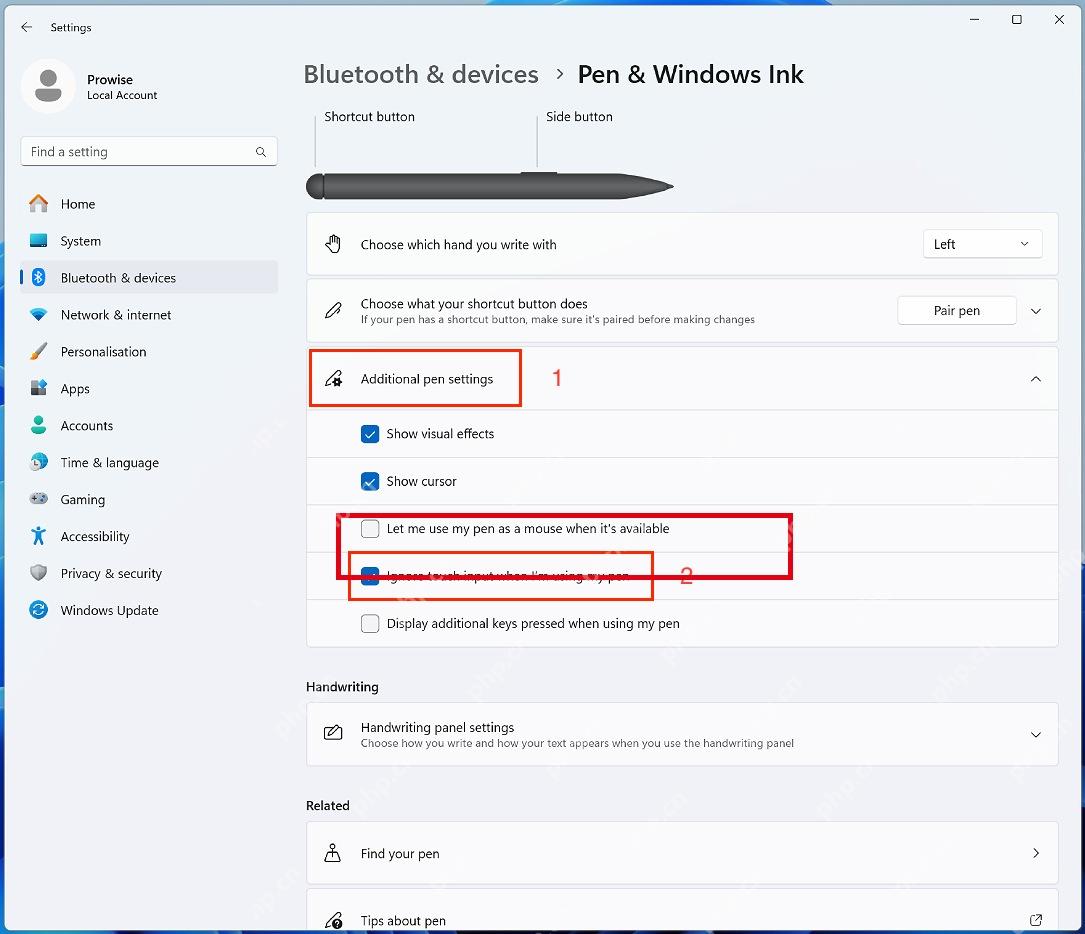 Win11 Pen & Windows Ink 勾选使用手写笔时忽略触摸输入