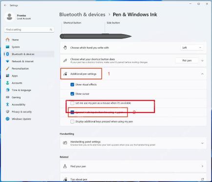 Win11 Pen & Windows Ink 勾选使用手写笔时忽略触摸输入
