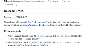 Astral uv 0.12.18 官方发布记录说明 Windows wheel 安装路径穿越修复