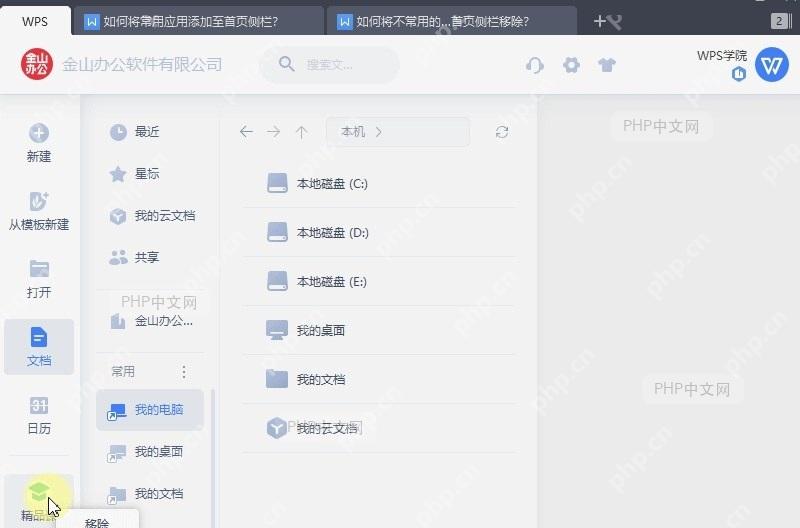 WPS如何将不常用的应用从首页侧栏移除?结果检查