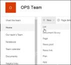 SharePoint 团队站点中 New 菜单展开并选择 List 创建列表应用