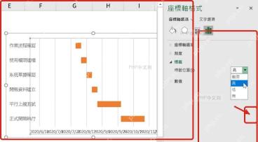 Excel 坐标轴格式设置中勾选类别次序反转调整任务顺序