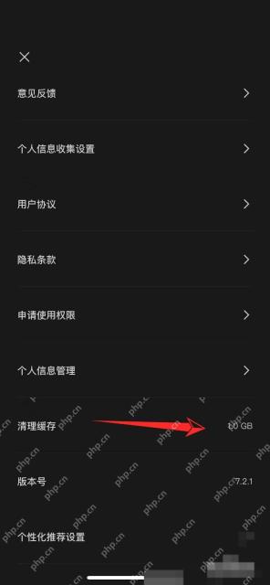 剪映设置页面中的清理缓存项目显示占用容量,点击后可删除预览和特效临时文件