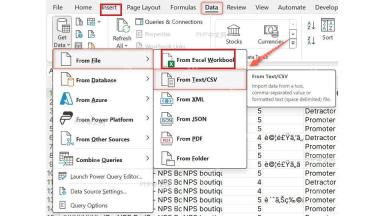 Excel 外部数据导入界面,第一步:打开获取数据入口,关键入口和数据区域已标出