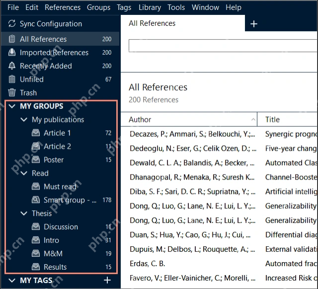 EndNote 21 Windows 左侧 My Tags 区域用于按标签筛选文献