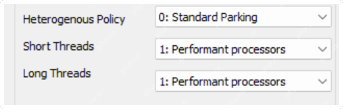 ParkControl Short Threads 和 Long Threads 下拉框显示 Performant processors。
