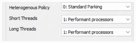 ParkControl Short Threads 和 Long Threads 下拉框显示 Performant processors。