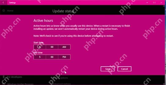 Win10 Active hours 页面中设置开始时间和结束时间