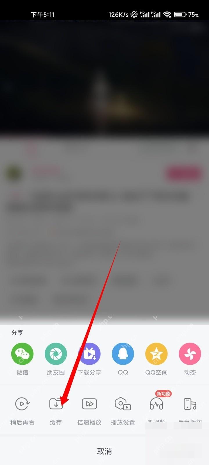 哔哩哔哩更多面板里的缓存入口