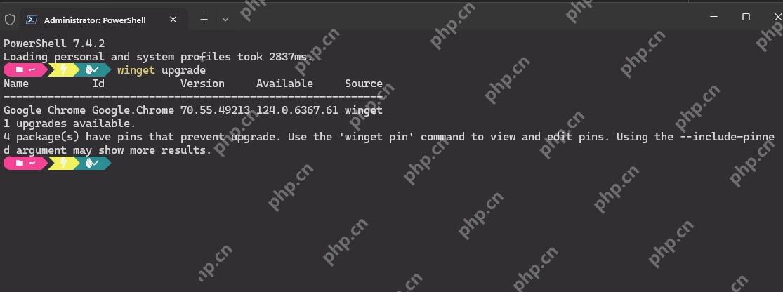 Win11 PowerShell 运行 winget upgrade 后提示多个包被 pin 阻止升级