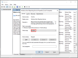 Windows Error Reporting Service 属性页把启动类型改成禁用