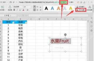 WPS表格中选中文字对象并打开文本工具里的文本轮廓按钮