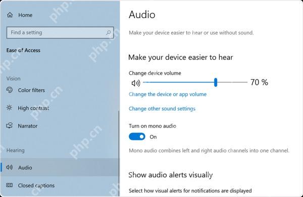 Win10 音频设置中 Turn on mono audio 单声道音频开关已打开