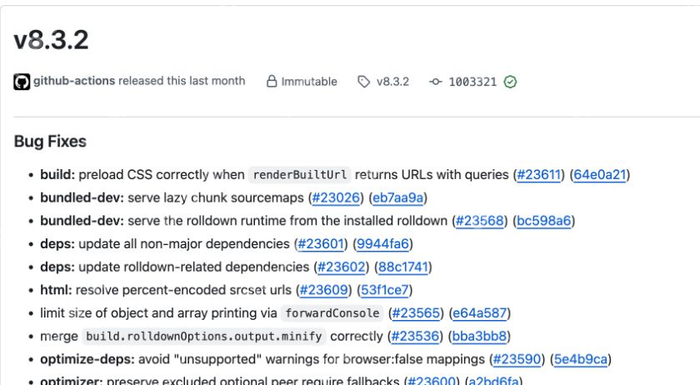 Vite 8.3.2 官方发布记录列出查询参数相关 CSS 预加载和百分号编码 srcset 解析修复