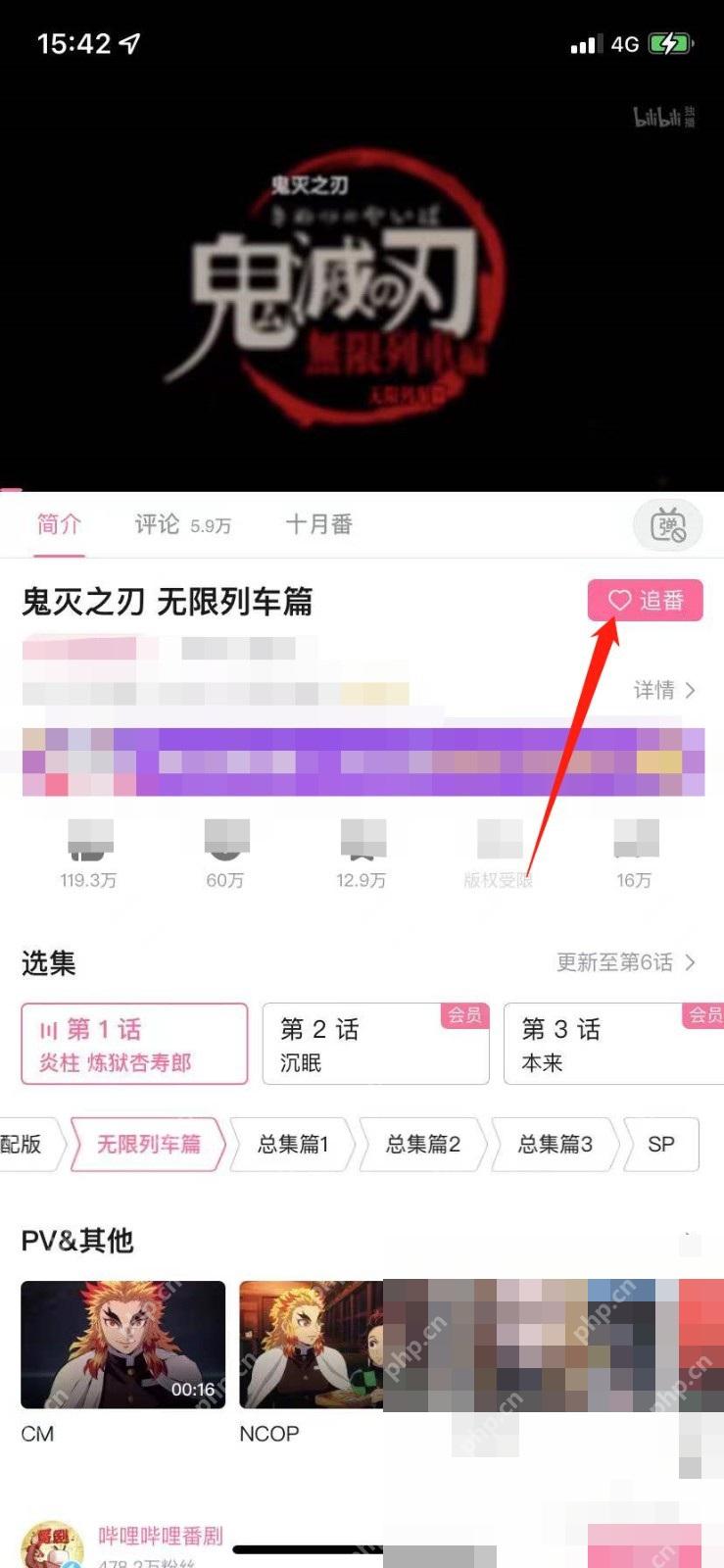 哔哩哔哩番剧详情页面里的追番按钮