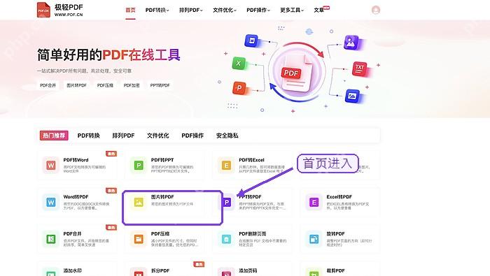 极轻PDF首页图片转PDF工具入口及标注位置