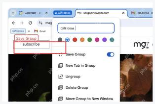 Chrome 标签页组菜单中的 Save Group 保存组选项