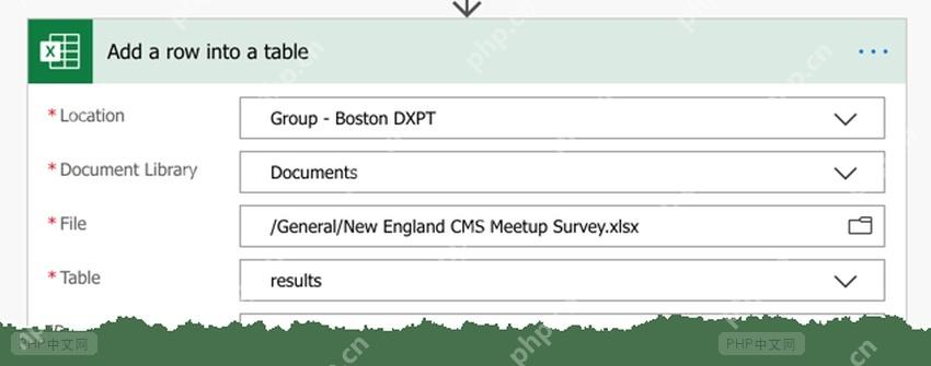 Power Automate 中配置 Excel 新增一行到表格动作