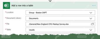 Power Automate 中配置 Excel 新增一行到表格动作