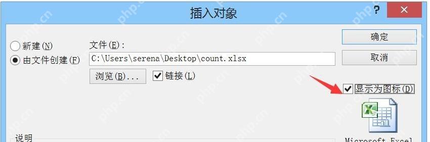 PowerPoint 插入对象窗口中勾选链接选项
