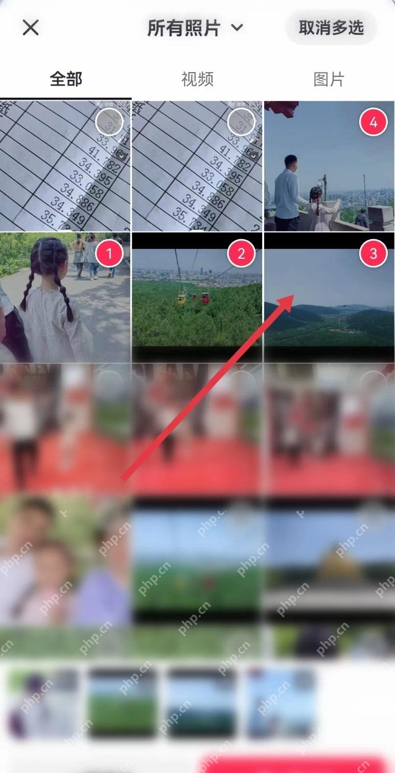 抖音相册多选图片页面,用于发图文作品