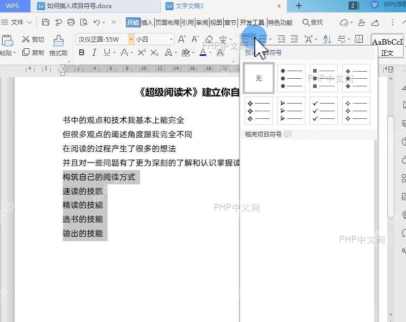 如何插入项目符号 与自定义设置项目符号设置效果