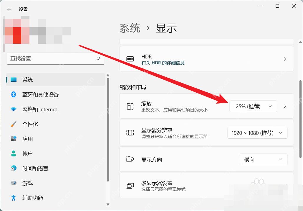 Win11 显示设置中的缩放和布局比例选项