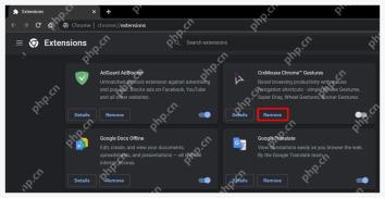 Chrome 扩展管理页面中 AdBlock 扩展的 Remove 删除按钮