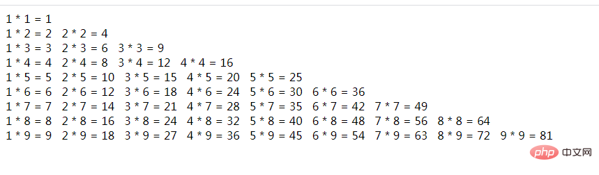 PHP循环学习七：打印9*9速算口诀表的两种方法