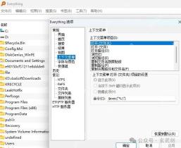 资源管理器菜单里能看到 Search Everything 入口,正对应当前文件夹搜索。 Windows 资源管理器右键菜单里出现 Search Everything 入口,旁边是 Everything 选项窗口。