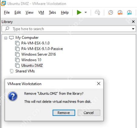 VMware Workstation 移除虚拟机库提示不会从磁盘删除虚拟机文件