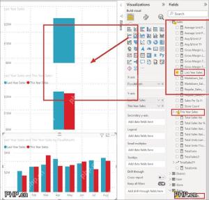 Power BI 报表画布中拖拽字段生成视觉对象