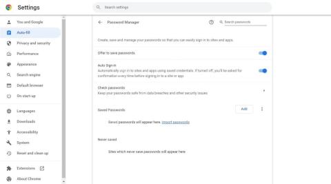 Chrome 密码管理器设置页面