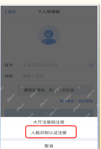 个人所得税App人脸识别认证注册入口