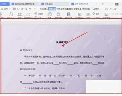 WPS文字文档页面应用背景后用于检查纹理背景显示效果