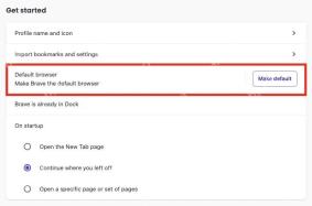 Brave 设置中的设为默认浏览器按钮
