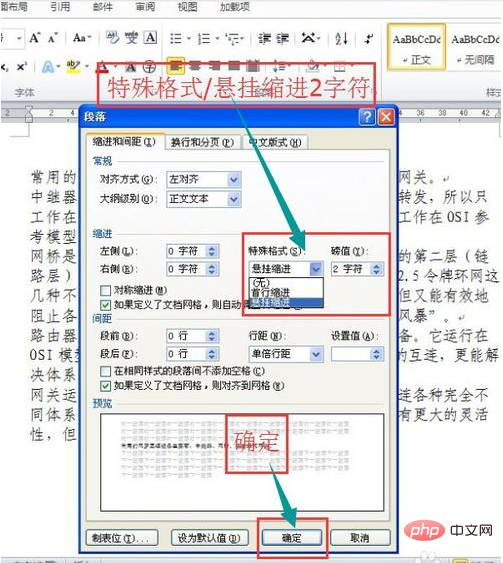 How to hang indent 2 characters in word document